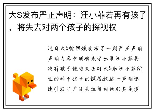 大S发布严正声明:汪小菲若再有孩子,将失去对两个孩子的探视权