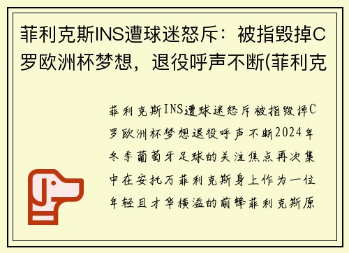 菲利克斯INS遭球迷怒斥:被指毁掉C罗欧洲杯梦想,退役呼声不断(菲利克斯比赛视频)