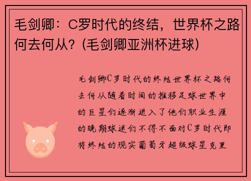 毛剑卿：C罗时代的终结，世界杯之路何去何从？(毛剑卿亚洲杯进球)