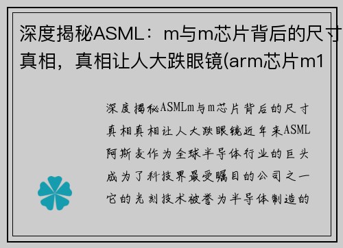 深度揭秘ASML：m与m芯片背后的尺寸真相，真相让人大跌眼镜(arm芯片m1)