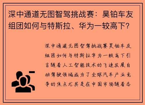 深中通道无图智驾挑战赛：昊铂车友组团如何与特斯拉、华为一较高下？