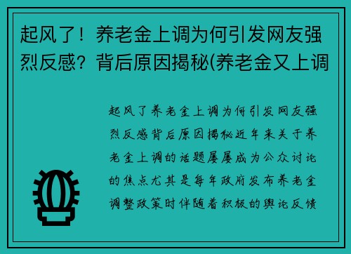 起风了！养老金上调为何引发网友强烈反感？背后原因揭秘(养老金又上调了是真的吗)