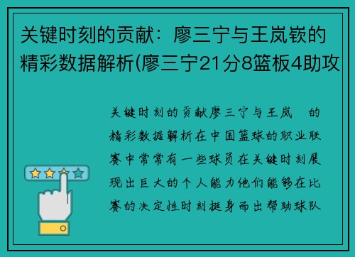 关键时刻的贡献：廖三宁与王岚嵚的精彩数据解析(廖三宁21分8篮板4助攻)